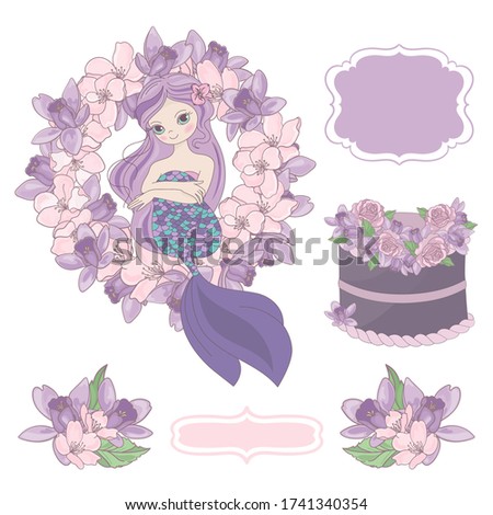 MERMAID BIRTHDAY CREATOR Princess Girl Underwater Tropical Sea Ocean Travel Cruise Vacation Floral Wedding Holiday Clip Art Vector Illustration Set for Print