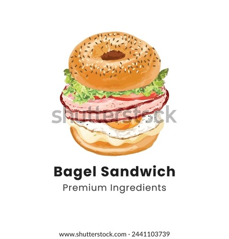 Hand drawn vector illustration of bagel sandwich with various fillings