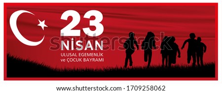  TR: 23 Nisan Çocuk Bayramı Kutlama Banner ENG: Turkish April 23 National Sovereignty and Children's Day illustration graphic design banner. Foto stock © 