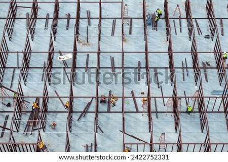 Similar – Image, Stock Photo Metal frame construction of the building against the sky