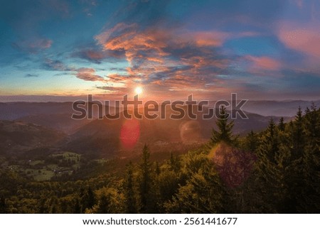 Similar – Image, Stock Photo Amazing sundown in highlands in summer