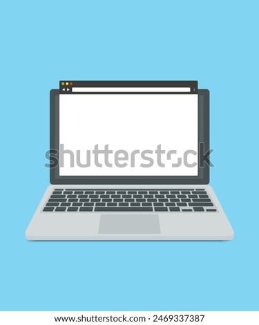 Laptop in trendy flat style with browser window. Open display. Front view. Web site screen template. Web window screen mockup. Laptop computer.