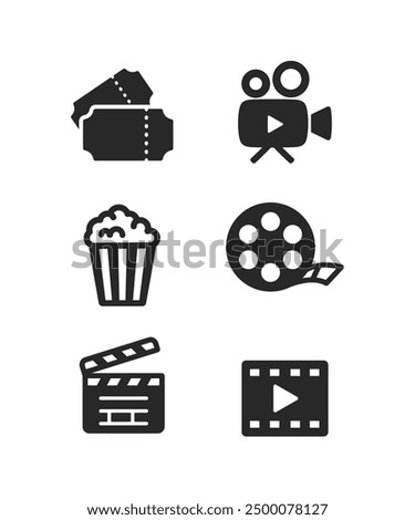 Cinema icons set. Collection icon: Popcorn box, movie, clapper board, film, movie, tv, video and other. Flat style, stock vector.