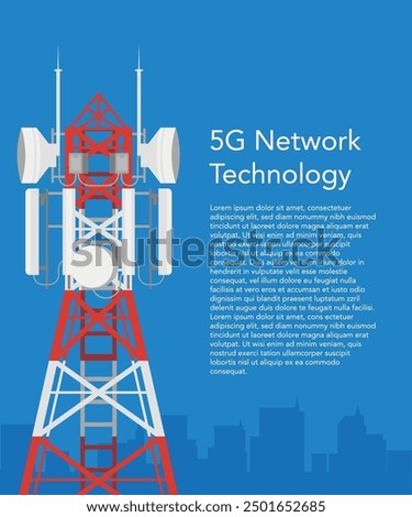 5G network technology. Communication tower wireless high speed internet. Base station, mobile data tower, cellular equipment, telecommunication antenna, signal. 