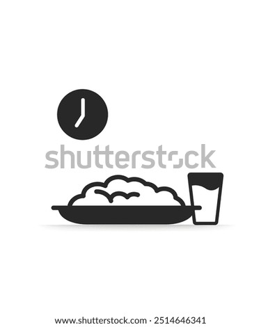 Healthy breakfast black glyph icon stock illustration. Start of day with nutrient meal. Oatmeals for lunch.  Nourishment and health improvement. Isolated vector illustration