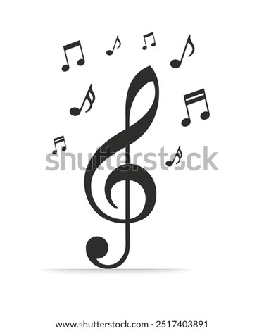 Pictograph of music note. Note icon. Vector illustration. Music notes set. Music simbol. Musicnotes icons. Black treble clef, note, sharp, natural, flat, measure, bar, stave and other. 