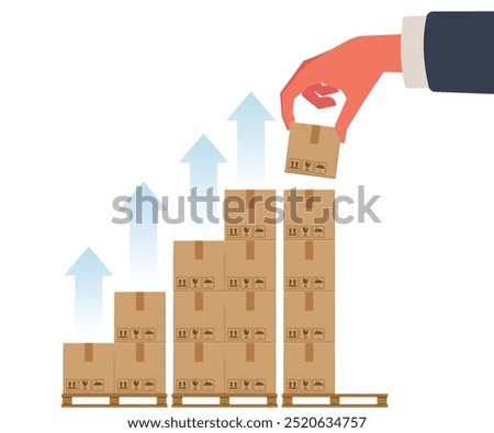 Increase online sales, growing e-commerce business, receiving more product orders from customers concept, Businessman building higher pile of parcel boxes. stock illustration