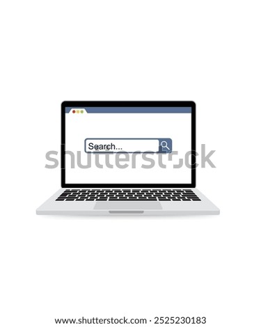 Laptop with blank internet browser window and search bar. stock illustration