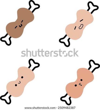 Pastel Bited Meat Bone Vector | Various Expressions | Cute Line Art | Minimalist Design (4 Vectors)