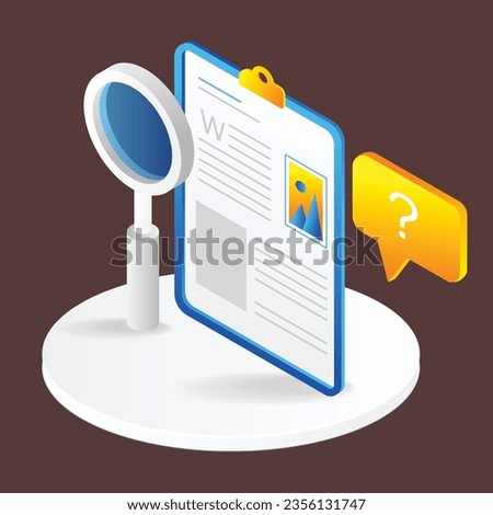 Magnifier and document icon. 3d isometric vector illustration