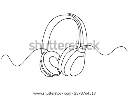 Headphone continuous one line drawing. Vector illustration isolated on white background. Minimalist design handdrawn.