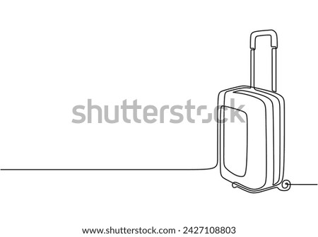 Suitcase one line drawing. Travel concept of luggage bag isolated on a white background.