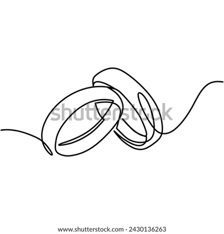 Wedding rings one line art drawing. Continuous hand drawn romantic. Engagement ring symbol of couple in love.