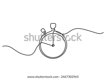 Stopwatch in one continuous single line art drawing style isolated on white background.