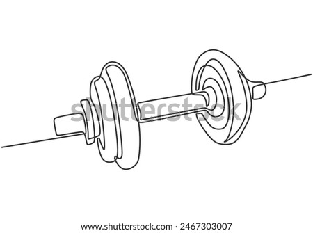 Barbel in one continuous single line art drawing style. Gym fitness sport concept vector illustration.