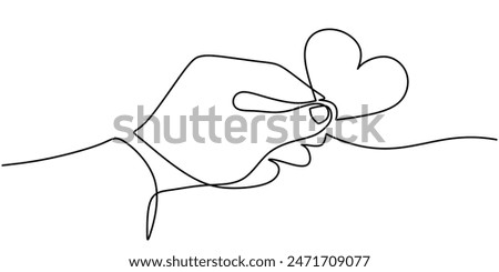 Hand hold love symbol continuous line drawing. Charity and donation concept. Vector illustration minimalist design hand drawn.