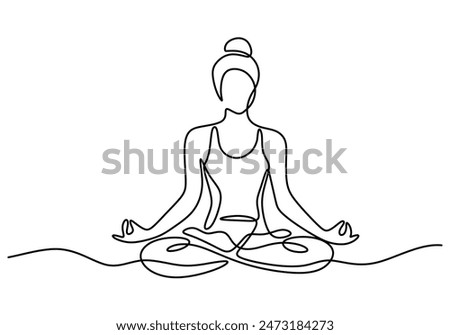 Woman doing yoga and meditation continuous line drawing. Fitness and gym concept. Vector illustration minimalist design hand drawn.