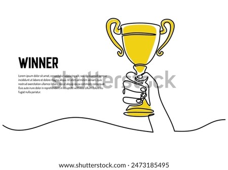 Trophy continuous line drawing. Achievement, celebration and award concept. Web landing page template. Vector illustration minimalist background.