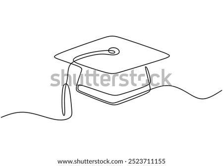 Continuous line drawing of a mortarboard. Clean and simple depiction of graduation. Vector illustration.