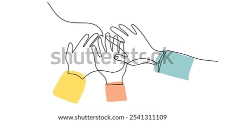 Joined Hands in Unity. Continuous One Line Drawing Depicting Teamwork Concept in Minimalist Hand-Drawn Style.