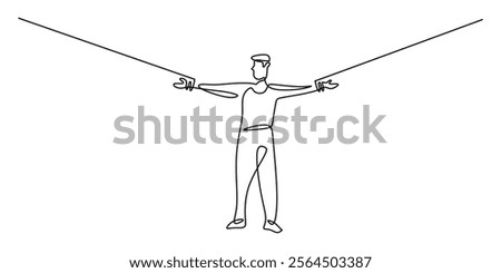 Continuous one line drawing of a Man Bound by Ropes, Symbolizing Constraint and Struggle. Vector illustration hand drawn.