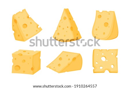 Set of cheese parts and slices isolated on a white background. Cheese flat icon. Vector Head of cheese in flat style isolated on white background