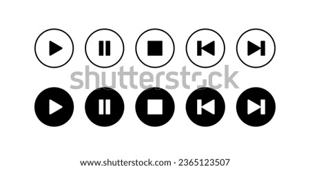 Play pause button collection. Media Player Icons set. Video Audio Player button set symbol vector illustration.