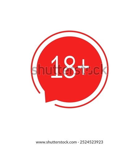 red speech bubble like 18 plus. concept of ui emblem, unusual ban symbol, censure, adult permit, x-rated, age limit mark. flat style trend logotype graphic stamp badge design on white background