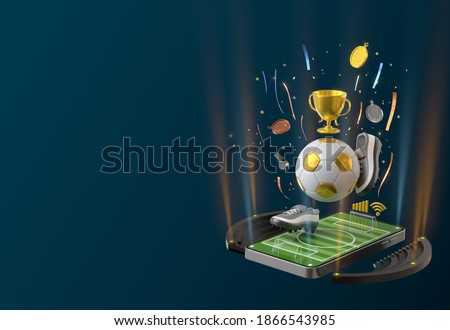 football sport online on the smartphone. football field screen phone. football tournament concept. sport online channel. sport application online. soccer channel. soccer competition. 3d illustrator.