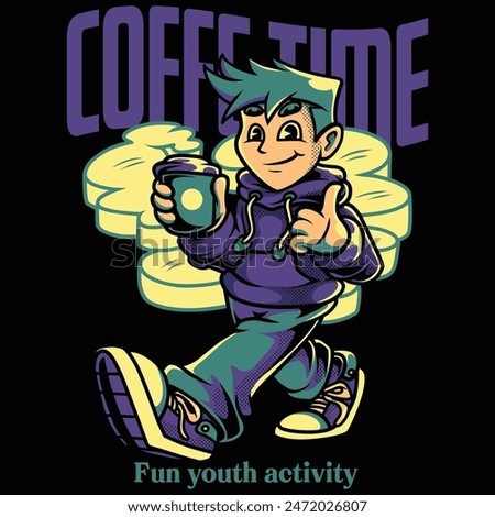 Purple Man Enjoy Coffee Youth Activity Series Illustration