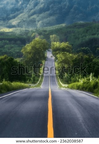 Similar – Image, Stock Photo yellow line which runs over different road surfaces