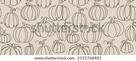 Trendy abstract pumpkin seamless pattern. Trendy fall background with pumpkin icon for Thanksgiving, Halloween, textile. Modern autumn continuous line vector illustration. One line art fall concept