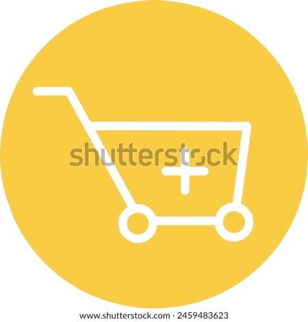 Shopping Cart Icon With Market Sales Plus Sign Icon. isolated yellow background