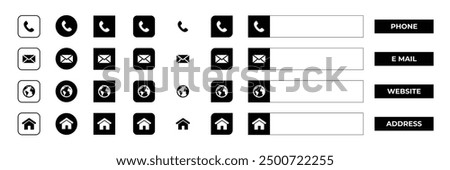 Phone Email Website Address icon set, Contact Telephone , Email Message, Website Link , Address Location