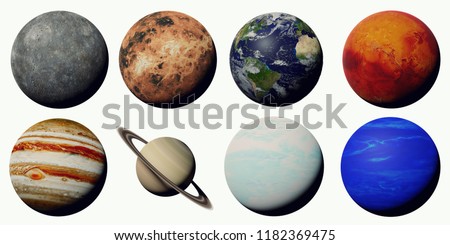 the planets of the solar system isolated on white background (3d space rendering, elements of this image are furnished by NASA) Imagine de stoc © 
