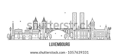 Luxembourg city skyline. This illustration represents the city with its most notable buildings. Vector is fully editable, every object is holistic and movable