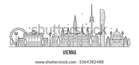 Vienna skyline, Austria. This illustration represents the city with its most notable buildings. Vector is fully editable, every object is holistic and movable