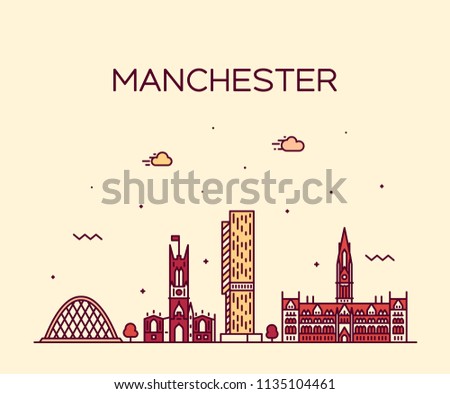 Manchester skyline, Greater Manchester, England, UK. Trendy vector illustration, linear style