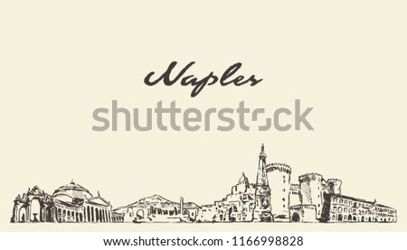 Naples skyline, Italy, hand drawn vector illustration, sketch