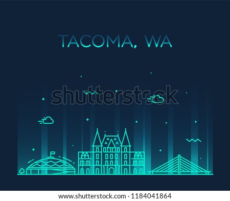 Tacoma skyline, Washington, USA. Trendy vector illustration, linear style