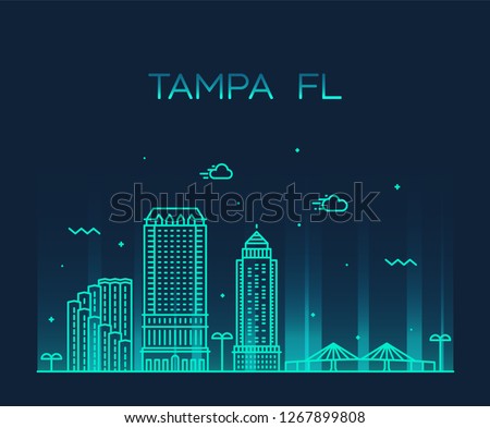 Tampa skyline, Hillsborough County, Florida, USA. Trendy vector illustration, linear style