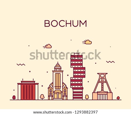 Bochum skyline, Germany. Trendy vector illustration, linear style