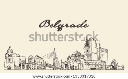 Belgrade skyline, Serbia, hand drawn vector illustration, sketch