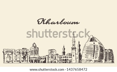 Khartoum skyline, Sudan, hand drawn vector illustration, sketch