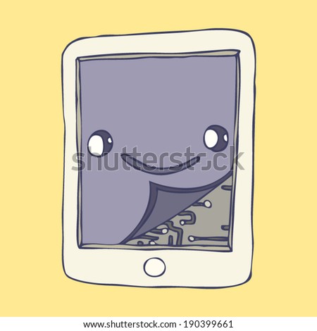 new technologies of  cell mobile chip, smartphone, iPhone, iPad, vector illustration, hand drawn