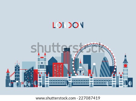 London (England) city skyline vector background. Flat trendy illustration.