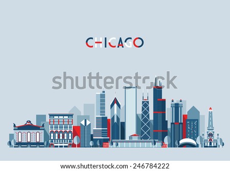 Chicago (United States) city skyline vector background. Flat trendy illustration.