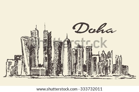 drawing in pencil qatar Colored  www.pixshark.com Images Sketch Skyline