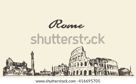 Rome skyline, vintage engraved illustration, hand drawn, sketch