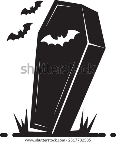 Halloween Coffin Silhouette Vector Icon illustration on white Background.